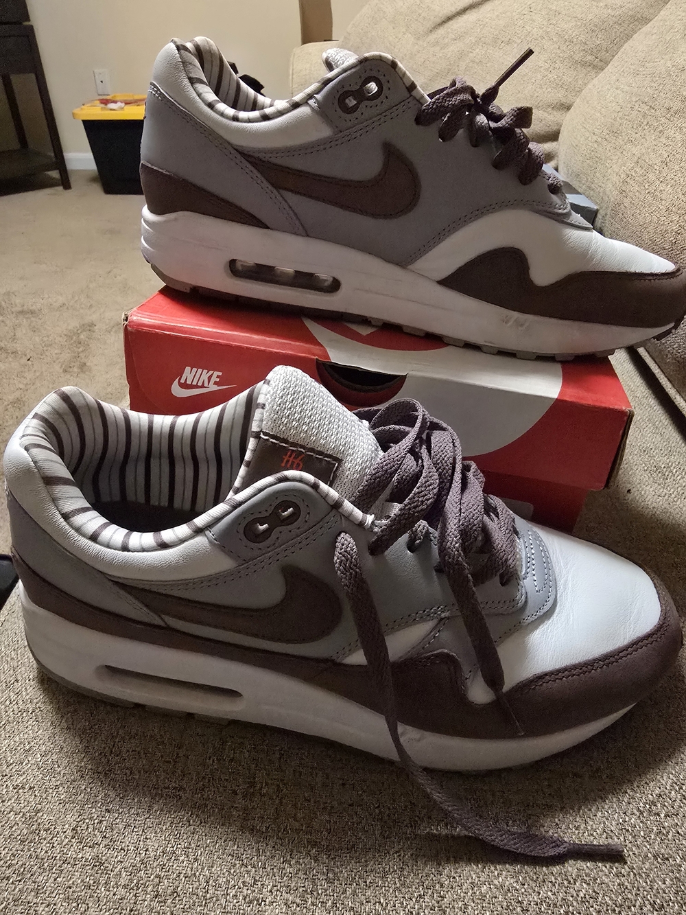 Nike Gray and Brown Air Max 1 PRM Sneakers